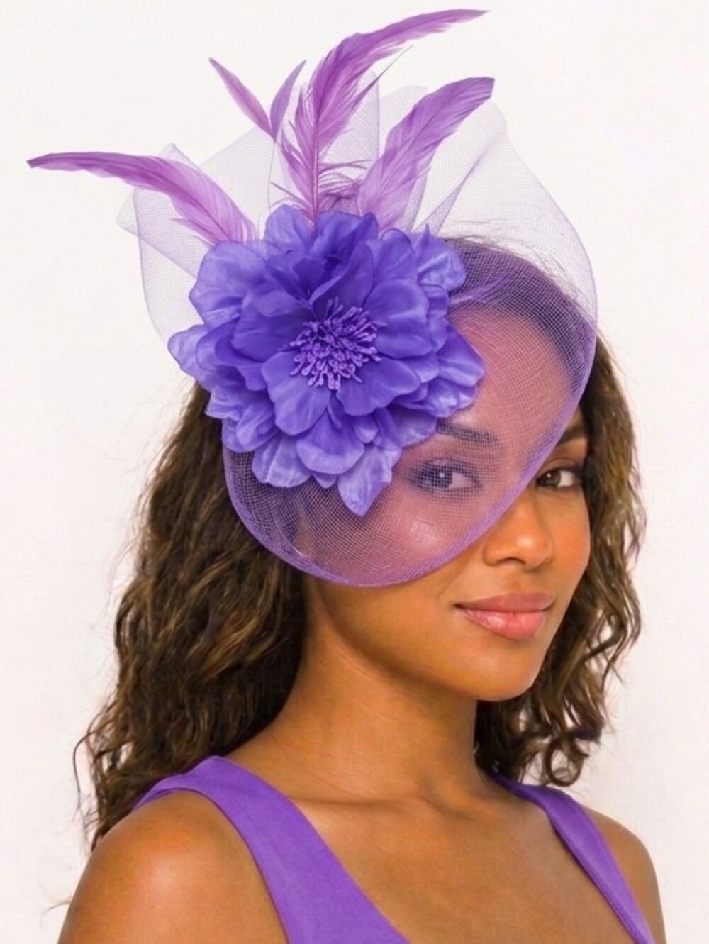 Beloved Millinery Gorgeous Lavender Purple Floral Feather Fascinator Hat Women